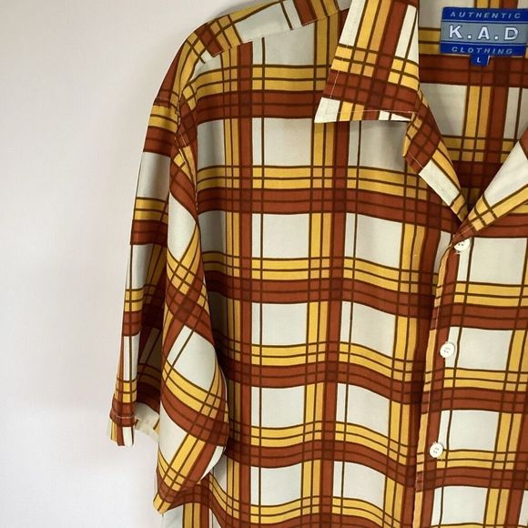 KAD Vintage Plaid Shirt Rust/Yellow Size Large - Picture 5 of 6